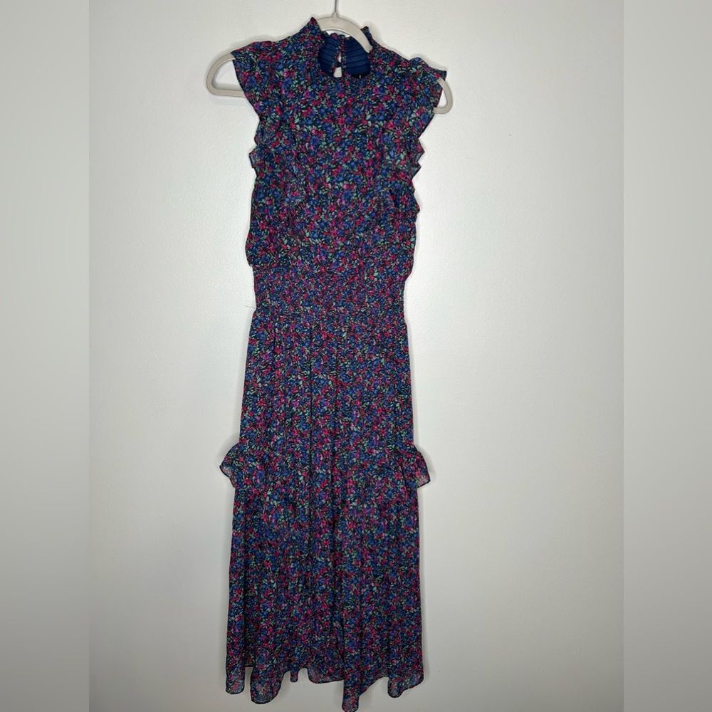 Lulus Evalina Navy Blue Floral Print Mock Neck Midi Dress - Picture 4 of 5